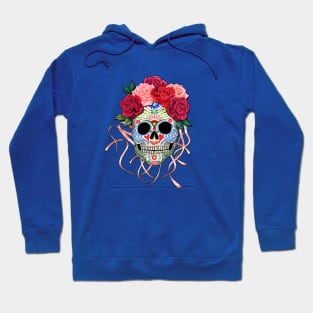 Mexican Roses Skull with Pink Ribbons Hoodie